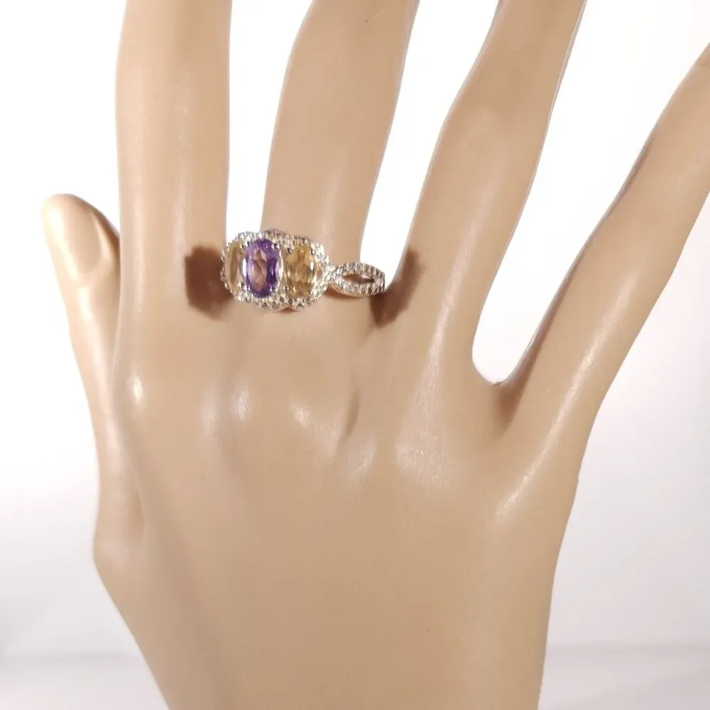 Amethyst and Citrine in Sterling Silver Size 9